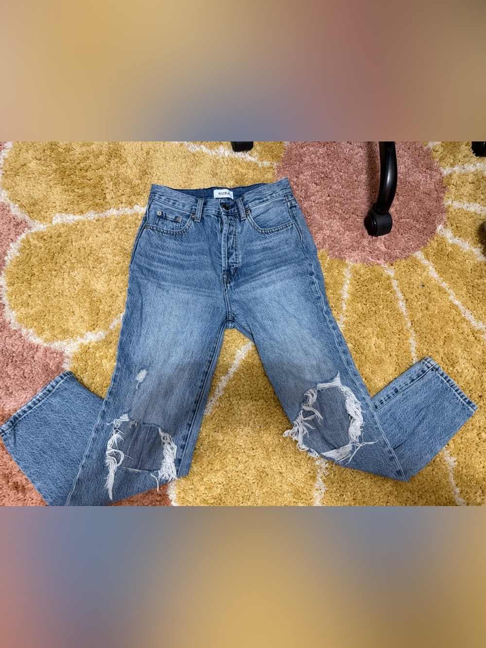 Pistola Light Blue Distressed Straight Leg Jeans